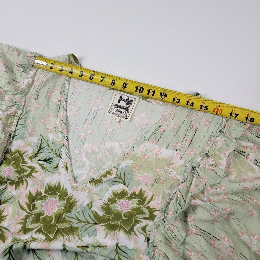 Jaase Light Green Floral V-Neck Ruffle Sleeve Top - Picture 7 of 14